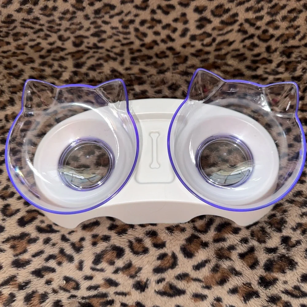 Cat food, and water feeding dish combination